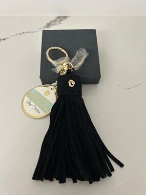 Spartina 449 Suede Black Tassel Bag Charm Keychain with Gold Hardware -